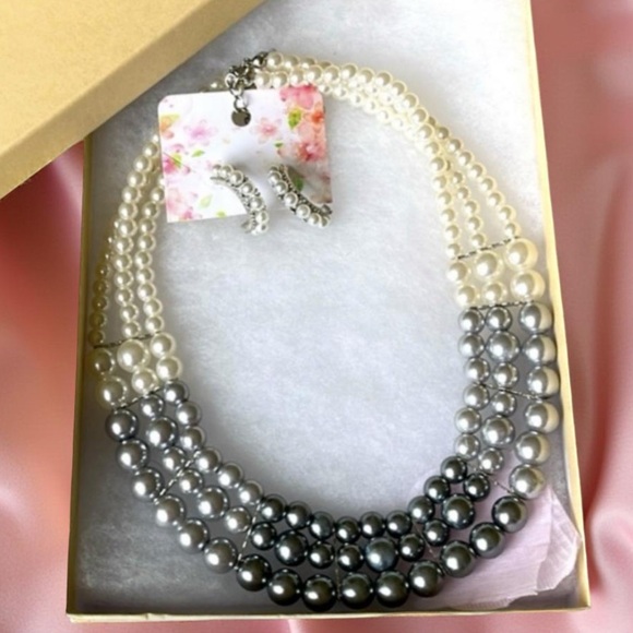 Paparazzi Multi strand pearl necklace & earrings  Hombre Cream & Gray NWOT - Picture 14 of 14